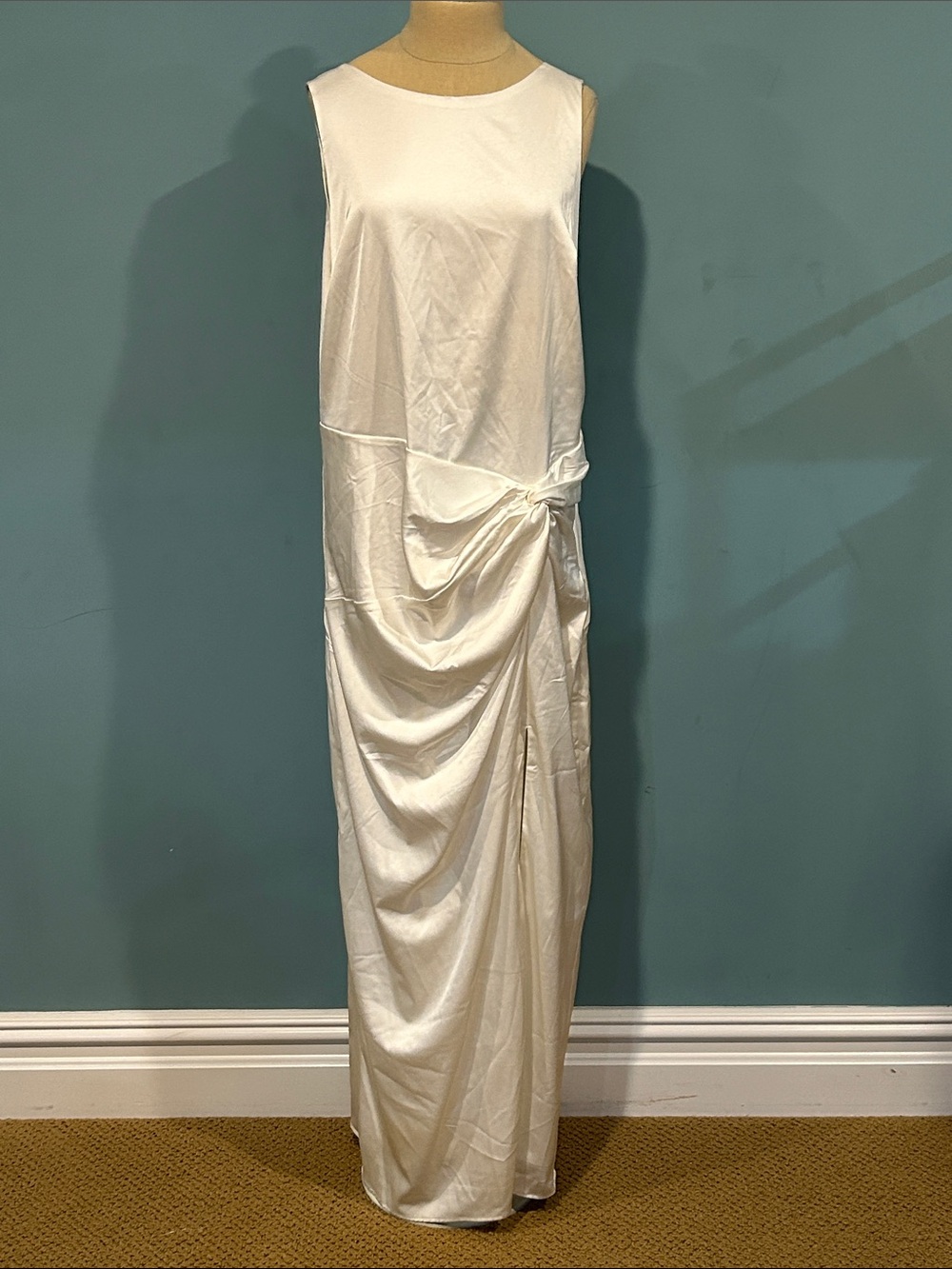 Abercrombie & Fitch Draped Wrap Skirt Maxi Dress size XL White Satin Open Back